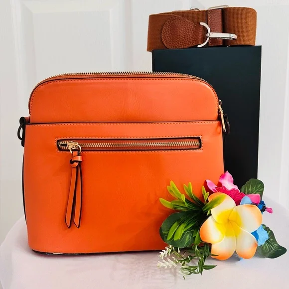 CtopoGo ~ Orange Crossbody Bag with Canvas Strap and Satin Interior - Picture 7 of 9
